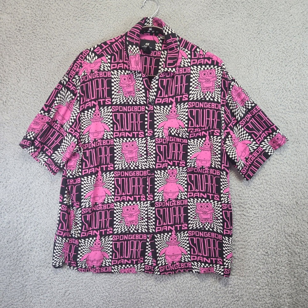 H&M Relaxed Fit Spongebob Squarepants Button Up Shirt Men's Size Medium‎ Boho